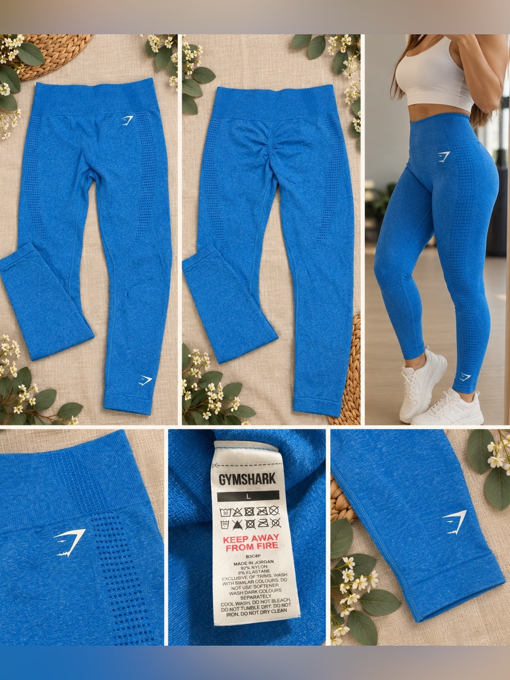 Gymshark Bright Blue High-Waist Textured Leggings